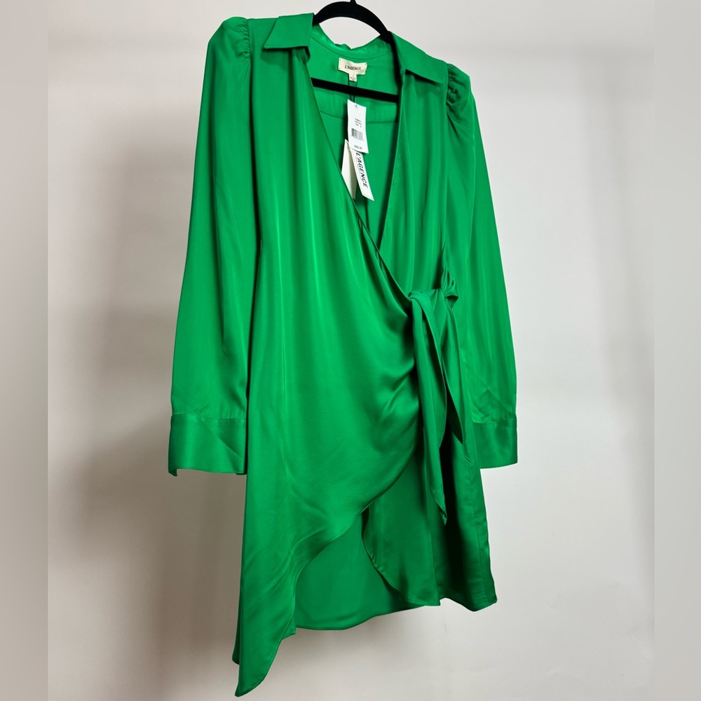L’AGENCE Grass Green Wrap Dress (Rayon/Rayon)